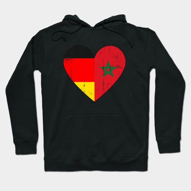 German And Moroccan Flag Heart Morroco Hoodie by Foxxy Merch